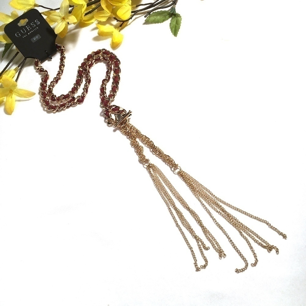 𝅺3/$29! GUESS Long Statement Necklace Gold & Red